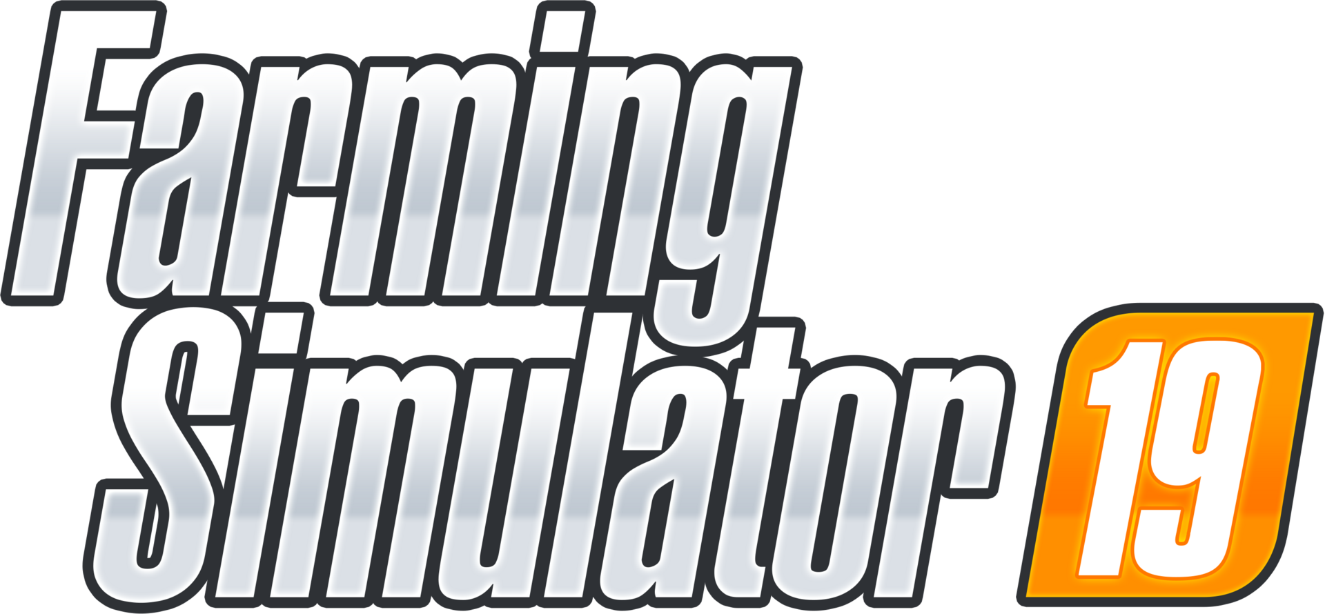 Farming Simulator 19 logo on a transparent background