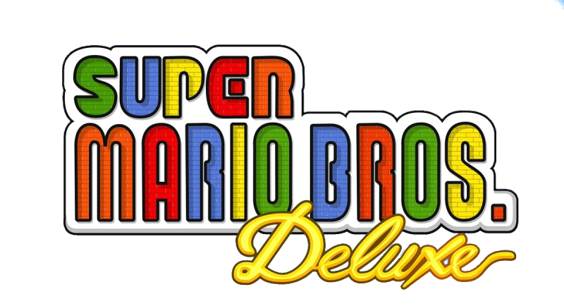 Super Mario Bros. Deluxe logo on a transparent background