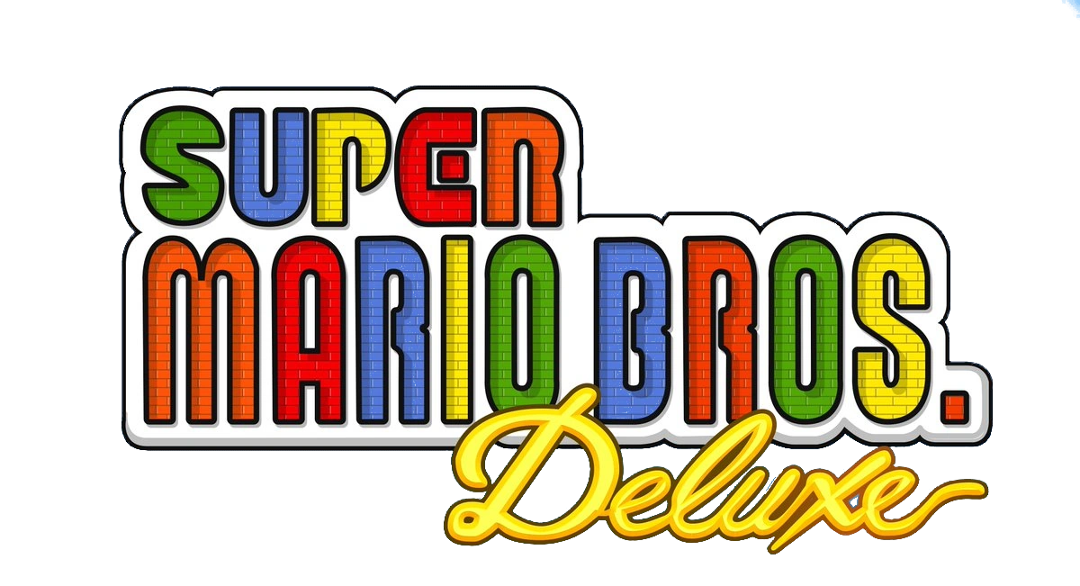 Super Mario Bros. Deluxe logo on a transparent background